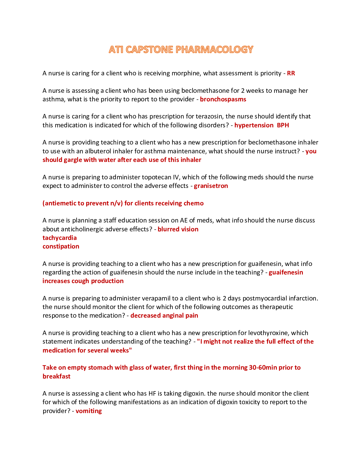 Preview image of ATI CAPSTONE PHARMACOLOGY document